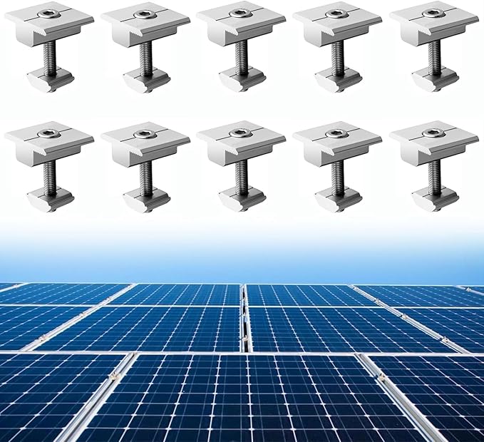 Anbte 10pcs Solar Panels Centre Clamps Aluminium T-Shaped Mid Clamps Include 10 Screws M8 Solar Panel Mounting Brackets for Metal Roof Tin Roof Sheet Roof and Any Other Flat Roof 40mm