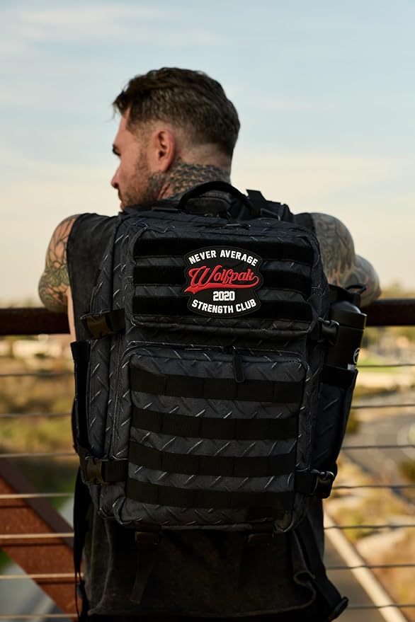 WOLFpak 25L Athletic Gym Backpack (Strength Club) Durable 1000D Waterproof Oxford Material w/MOLLE Webbing Laptop Pocket &amp Dual Cup Holders Durable Fitness/Travel/Military Daypack