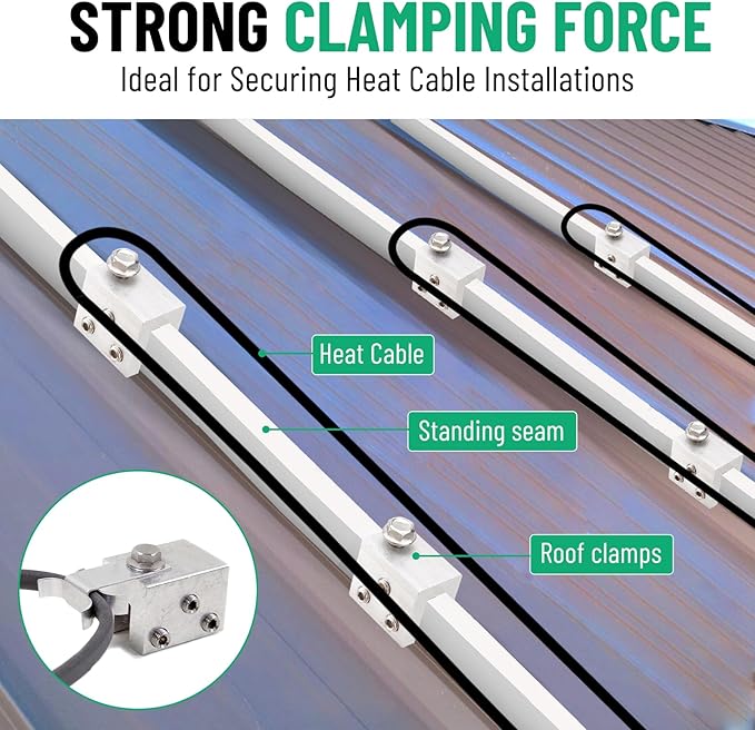 48PCS Standing Seam Roof Clamps Metal Roof Fixing Clamps Racking Bracket for Solar Panel Module Installation Starlink Base Heat Cable and Snow Guard Attachment