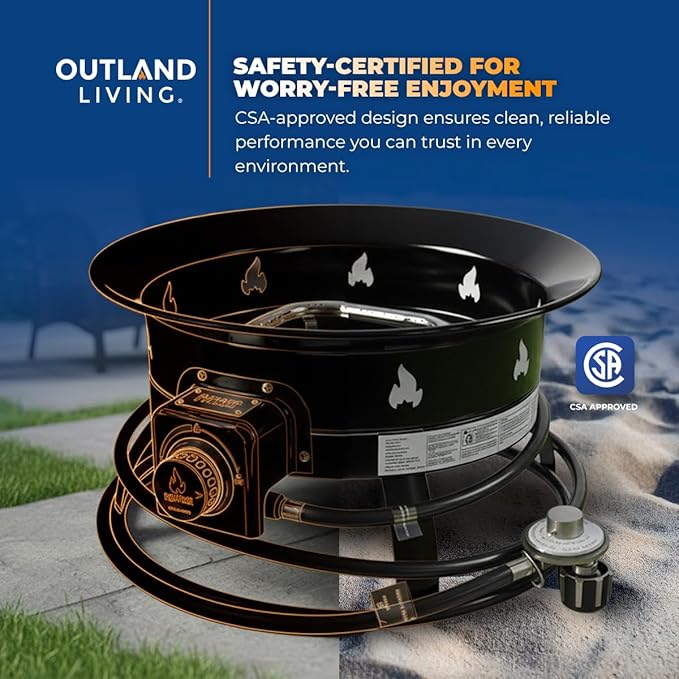 Outland Living Portable Propane Fire Pit 19-inch 58000 BTU Smokeless Gas Firebowl | Perfect for Camping Patio Backyard Tailgating Deck RV| Black 823 Standard