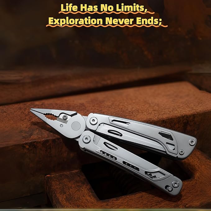 Multitool 15-in-1 Full-Size Multi-Purpose Pliers Lightweight EDC Tactical Gear With Safety Locking Camping Knives &amp Tools Mens Gifts Ideas Gifts for Hunters Men who have Everything (Silver