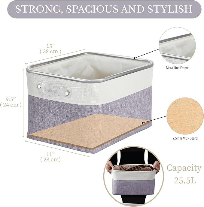 DECOMOMO Storage Baskets for Shelves - Fabric Storage Bins Linen Closet Organizers and Storage (Purple &amp White Large - 3 Pack)