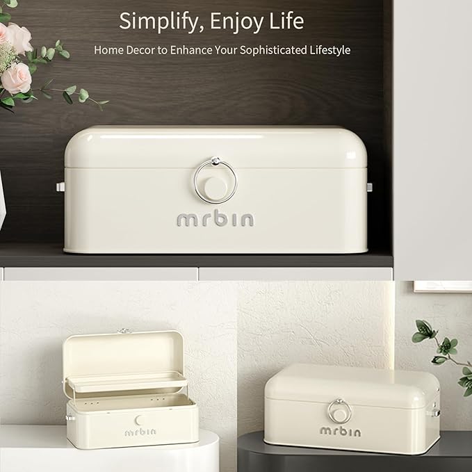 MRBIN Metal 2-Tier Medicine Container Folding Waterproof Safe Boxes and Supply Storage Organizer Empty First Aid Kit for Home Portable Emergency Kit Cream White
