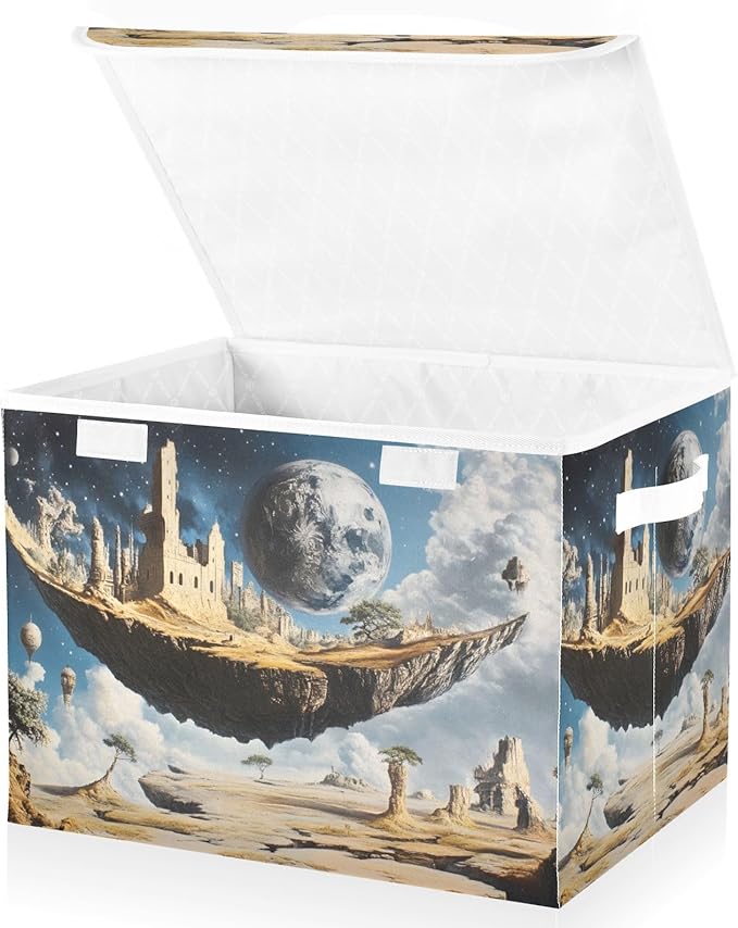 Storage Cube with Lid Fantastic Landscape Print 16.5×12.6×11.8 IN Collapsible Large Capacity Foldable Storage Basket Bin Organizer