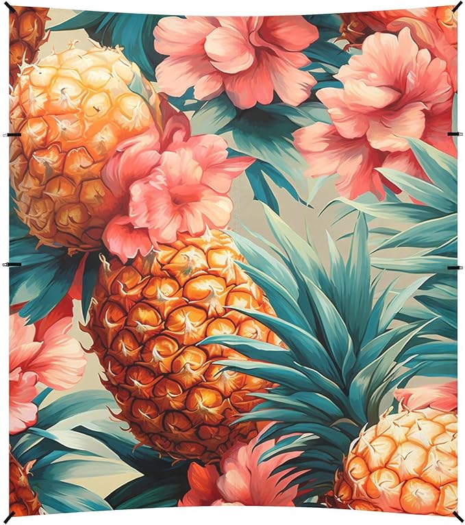ALAZA Pineapples Red Floral Beach Tent Sun Shelter Portable Canopy Sunshade for Outdoor Camping Picnics Backyard Fun 10x9 ft