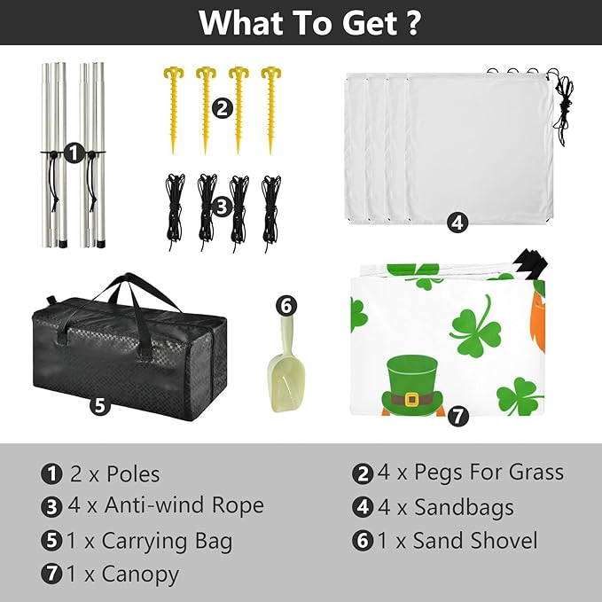 Beach Canopy with Windproof Ropes &amp Sandbags Beach Tent Sun Shade Sun Shelter for Camping Trips Fishing Backyard Fun or Picnics St. Patrick's Day