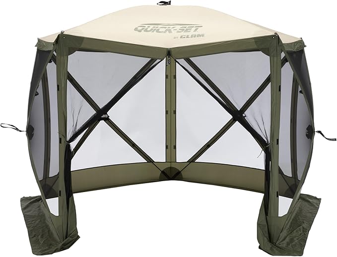 CLAM Pop Up Screen Tent Outdoor Camping Gazebo Canopy Venture 9' Green/Tan