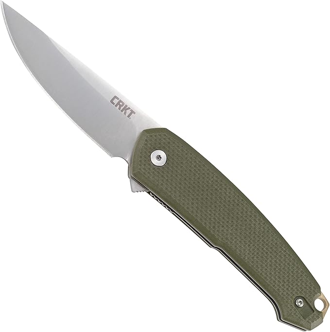 CRKT Tueto EDC Pocket Knife: Everyday Carry Utility Folder Plain Edge Drop Point Blade with Liner Lock Assisted Open Bead Blast Finish Olive Green G10 Handle 5325