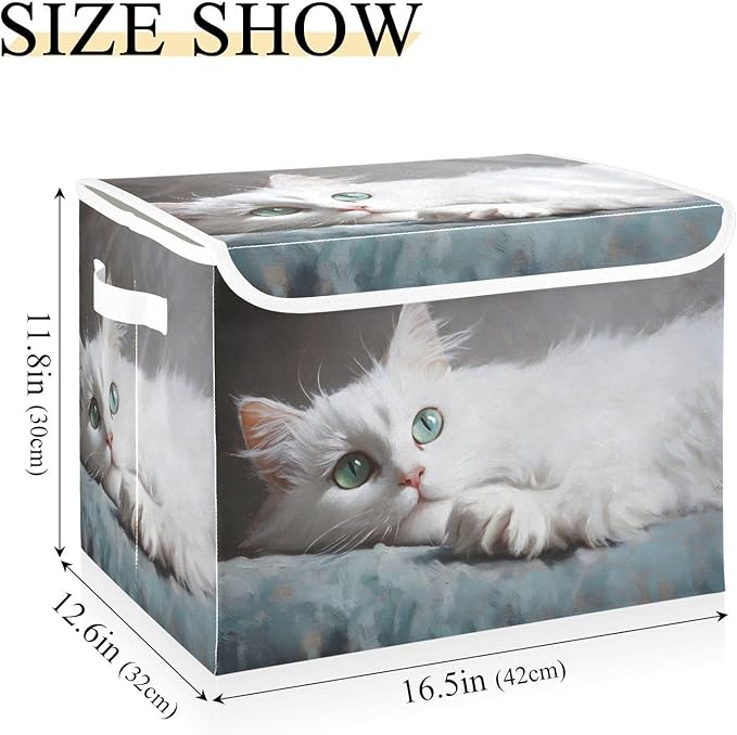 Storage Cube with Lid Elegant Cat Print 16.5×12.6×11.8 IN Collapsible Large Capacity Foldable Storage Basket Bin Organizer