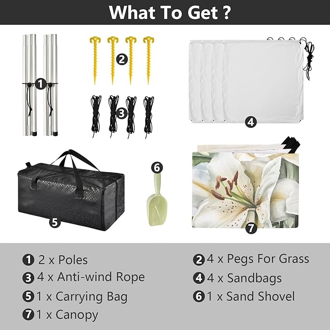 ALAZA Watercolor A Graceful Collection of White Lily Beach Tent Sun Shelter Portable Canopy Sunshade for Outdoor Camping Picnics Backyard Fun 10x9 ft