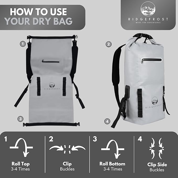 Yellow &amp Grey 20L Dry Bags - Pack of 2 | Waterproof w/2 Compartments | Dry Bags for Beach &amp More | Lightweight Roll-Top &amp Roll-Bottom backpack