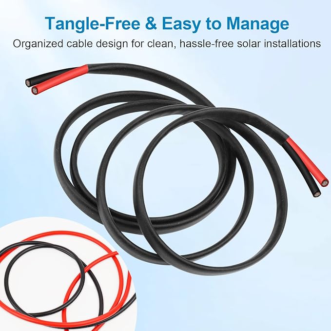 XRDS -RF 10AWG Solar Extension Cable 50FT with Flame-Retardant Protective Sleeving Tinned Copper PV Wire Flexible Outdoor Photovoltaic Cable for Solar Panel RV Boat Off-Grid System