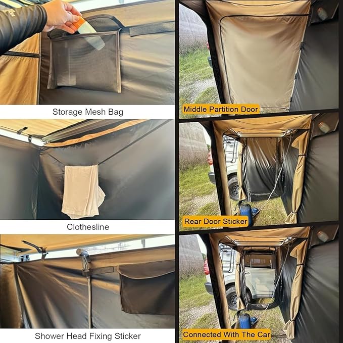 Car Camping Shower TentShower Awning for Roof Rack with RoofCar Side Shower Room with Led Light Strip &amp Storage BagPortable Privacy Shelter Bathroom Outdoor Camping Changing Room