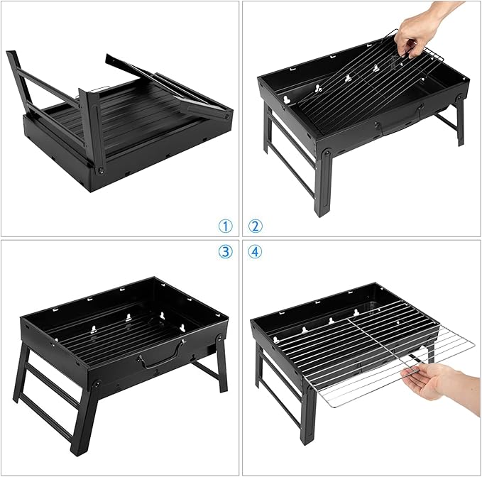Uten Charcoal Grill BBQ Grill Folding Portable Lightweight smoker Grill Barbecue Grill Small desk Tabletop Outdoor Grill for Camping Picnics Garden Beach Party 17''x11.6''x 2.6''