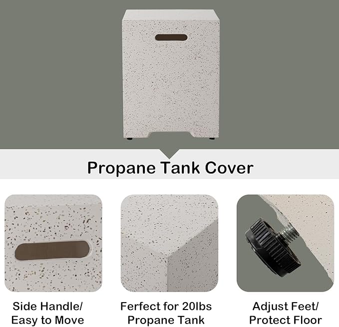 HOMPUS Round Fire Pit Table Outdoor Propane Fire Pit w Free Lava Rocks &amp Rain Cover Terrazzo Colorful Fire Table w Tank Cover &amp Wind Guard for Patio