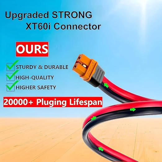 Solar to XT60i Extension Cable 25FT 12AWG Solar Charge Cable Solar Panel Connector to XT60i Adapter Compatible for EcoFlow River Delta Anker SOLIX Power Station