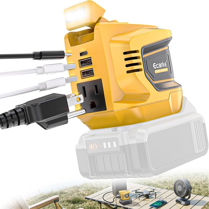 200W Power Inverter Compatible with DeWalt 20V Battery Ecarke Real 200W DC 20V to AC 110V Battery Inverter Portable Power Station Generator Charger Adapter Powered Outlet 2 USB Ports &ampType-C&am