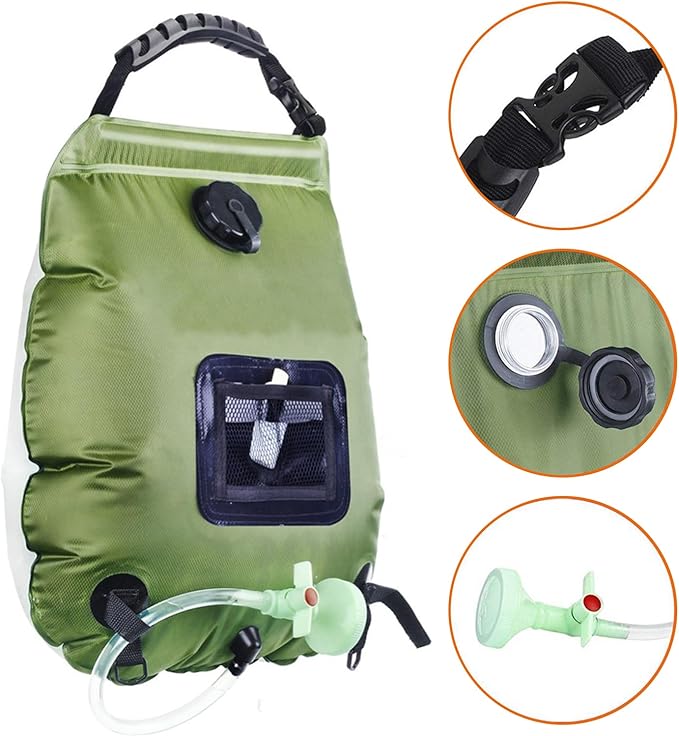 ALI2 Solar Shower Bag 5 Gal/20L Solar Heating Camping Shower Bag with Removable Hose&ampOn-Off Switchable Shower Head for Camping Traveling Hiking Beach Swimming