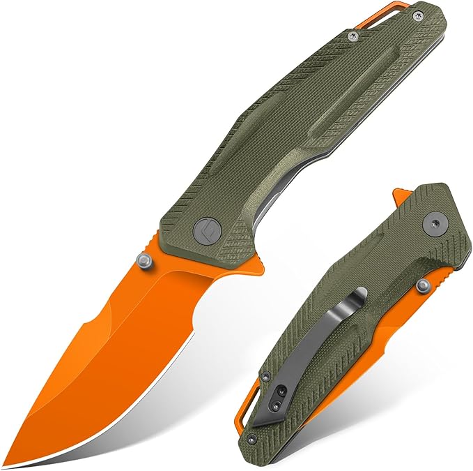 FINTISO Pocket Knife 3.26 Premium 14C28N Blade G10 Handle with Fire Starter Function Folding Knife with Pocket Clip for Men Women EDC Knife for Outdoor Camping Hunting Hiking Survival Falcon S