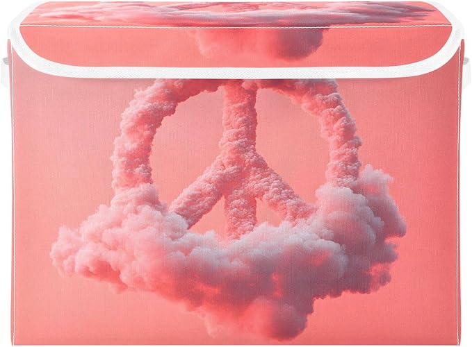 Storage Cube with Lid Peace Sign Cloud Print 16.5×12.6×11.8 IN 1 Pack Collapsible Large Capacity Foldable Storage Basket Bin Organizer