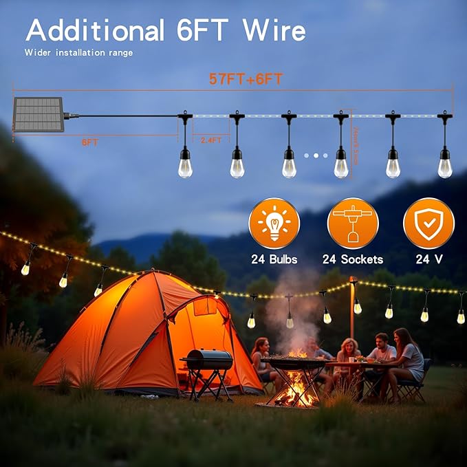 63FT Solar String Lights Outdoor Waterproof with USB Port &amp Remote Control Solar Patio Lights Long Last for 20+Hrs Dimmable Solar Power LED Shatterproof Bulbs solar lights for Camping Backyard Gar