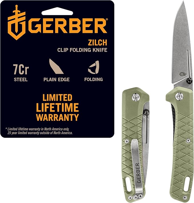 Gerber Gear Zilch Pocket Knife with 3.1 Plain Edge Blade Folding Knife with Clip Lightweight EDC Gear and Equipment