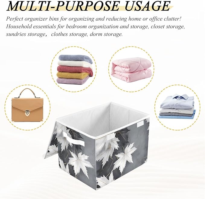 AIXIWAWA Lidded Storage Cube (White Maples) Fabric Foldable Closet Bins with Flip Lid and Handles Organizer Basket Container 16.5 x 12.6 x 11.8 IN