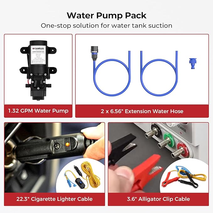 CAMPLUX ENJOY OUTDOOR LIFE 1.32 GPM Outdoor Portable Propane Tankless Water Heater with 1.2 GPM Water Pump Kits Gray
