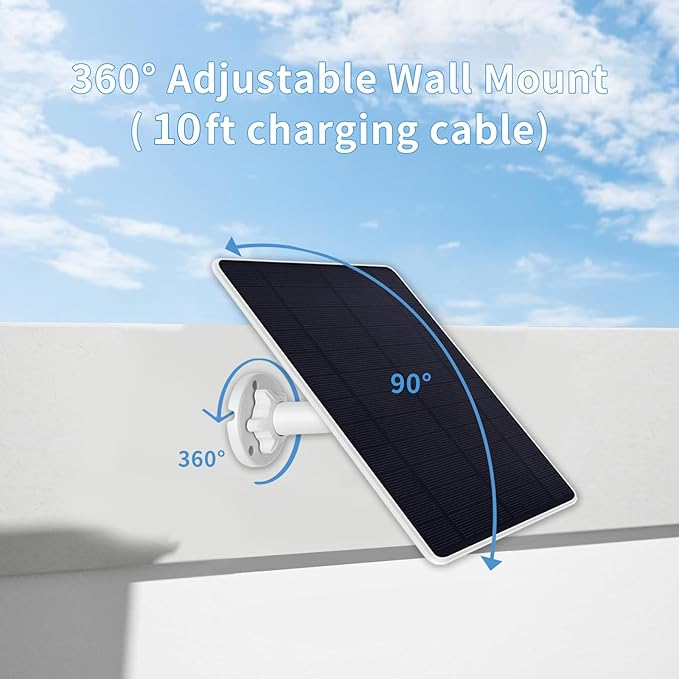 Solar Panel Charger for Arlo Essential 2K Outdoor(2nd Gen)/Essential XL Camera(2nd Gen)/Essential Spotlight Camera USB C and Micro USB Plug 9.8ft Cable Weatherproof (2Pack)