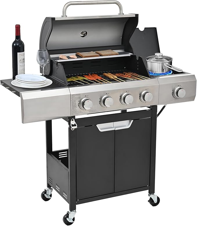 Endark 51000BTU|4-burner propane gas grill | Stainless steel construction | Dual side racks and wheels | Designed for patio garden and backyard cooking