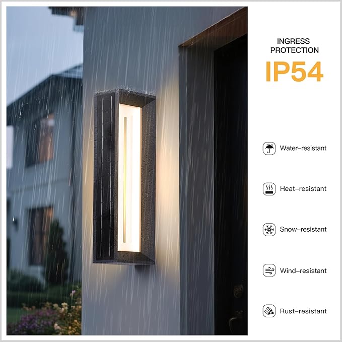 20.5 Solar Wall Lights Outdoor Waterproof 1 Pack Solar Wall Sconces Lights Outdoor 3000K LED Modern Porch Light Front Door Light Fixture Dusk to Dawn Large Exterior Garage Light for House