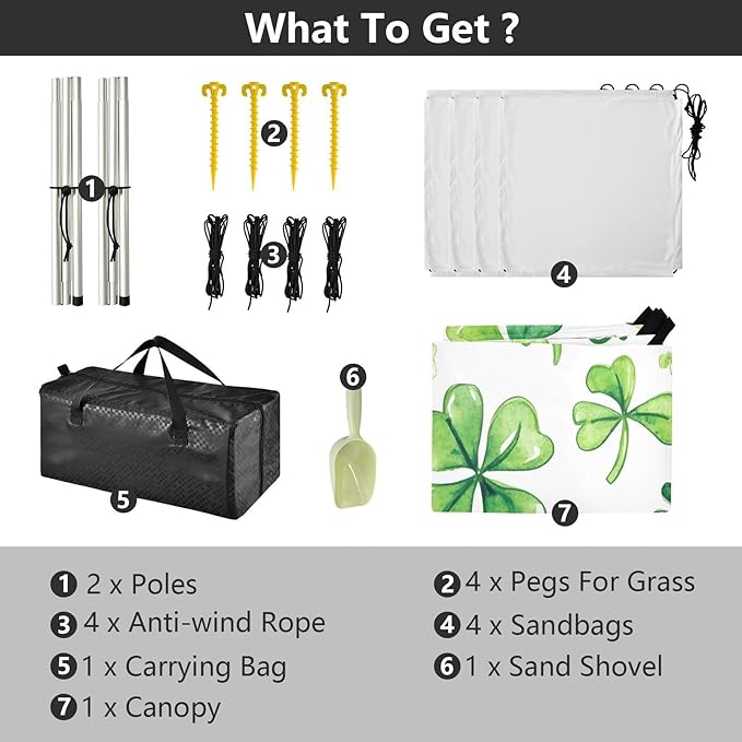 xigua St. Patrick's Day Clover Beach Tent Sun Shelter with Carrying Bag - Silver Coated Oxford Fabric Beach Canopy for Beach Camping Fishing - Includes Windproof Ropes Sandbags &amp Stakes