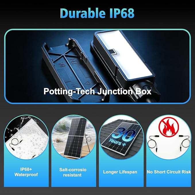200 Watt Solar Panel HPBC 225w Solar Panels 25.5% High-Efficiency Solar Cell rv Solar Panels IP68 Rate for Home Off-Grid System Roof RV Boat Marine Trailer Farm(HPBC 225w)