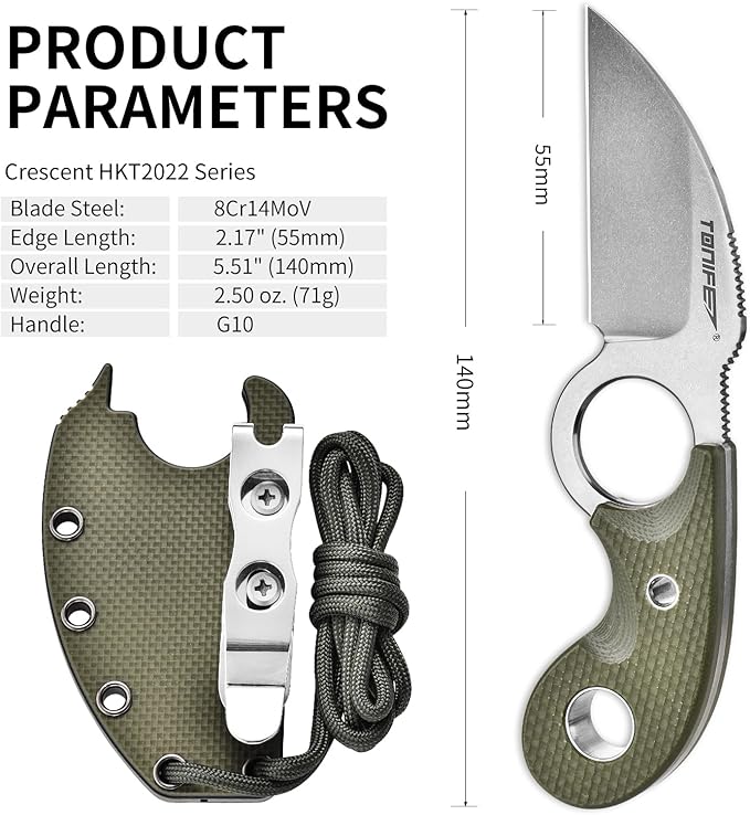 TONIFE Small Fixed Blade Knife Full Tang EDC Camping with Sheath Lanyard and Clip Blade Length 2.172.5 oz.with Sheath(Green - Stonewash)