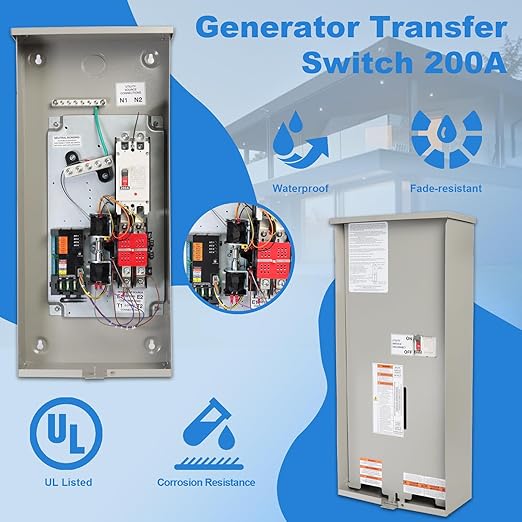 200 Amp Automatic Transfer Switch Generator Single Phase Transfer Switch with Power Management Replacement for Generac RXSW200A3 NEMA 3R Outdoor Rated Aluminum Enclosure for Indoor and Outdoor Use