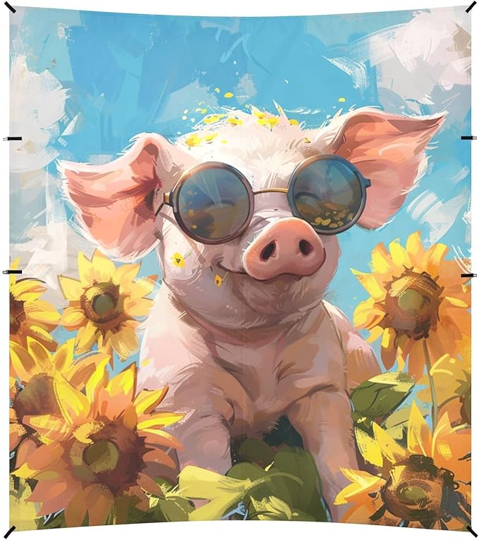 ALAZA Cartoon Funny Pig Sunflower Summer Beach Tent Sun Shelter Portable Canopy Sunshade for Outdoor Camping Picnics Backyard Fun 10x9 ft