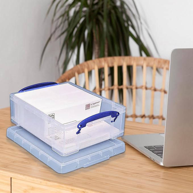 Really Useful Box 4 Pack Storage Bins Clear Plastic Stackable Organizing Totes 8.1 Liter