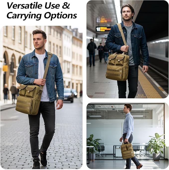 ArcEnCiel 12.9-14.2 Inch Laptop Tactical Messenger Bag Men MOLLE Sling Pack Briefcase Gear Handbags Utility Carry Satchel