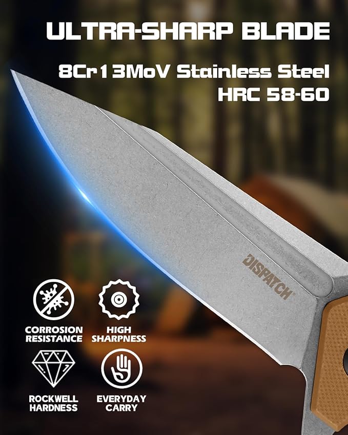 Dispatch Folding Pocket Knife with Clip 3.58 Inch 8Cr13MoV Steel Clip Point Blade with G10 Handle Tactical Pocket Knife for Men Outdoor Camping Hunting Hiking Survival Pocketknife