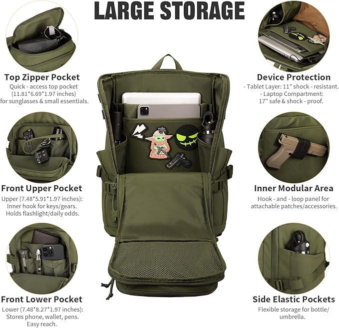 45L Tactical Backpack Military Molle Backpack with 17 Laptop Compartment Survival Large Hiking Travel Rucksack for Outdoors