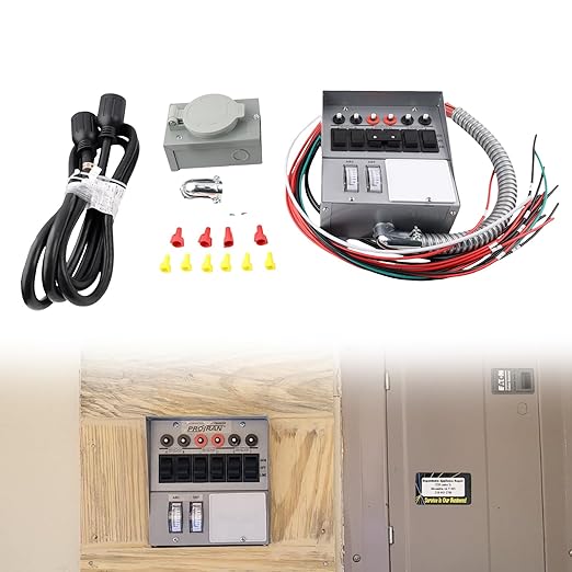 31406CWK 30 Amp 6-Circuit Pro/Tran Transfer Switch Kit Fit for for Generators (7500 Watts) Steel Plug-in Blade Terminal Gray