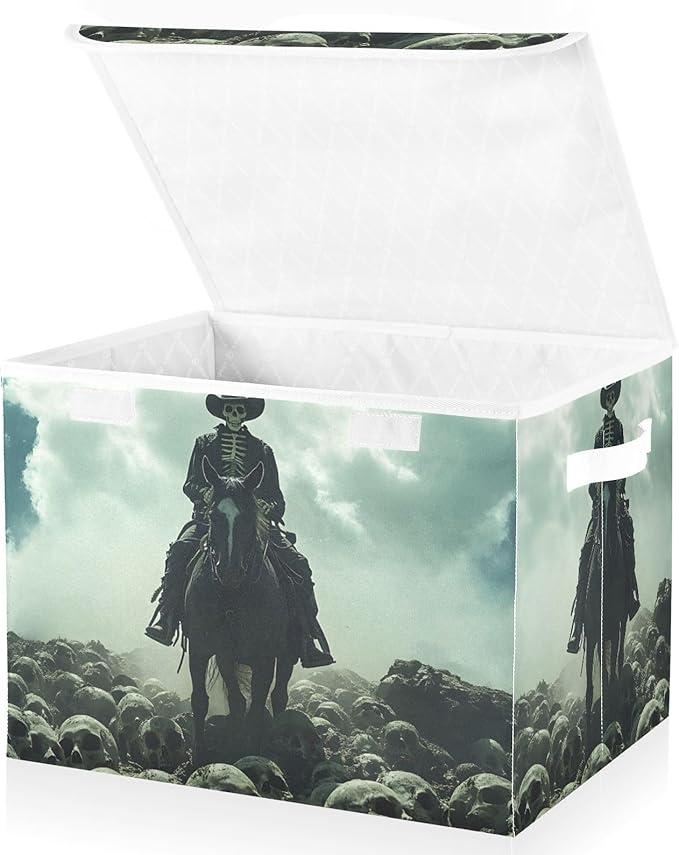 AIXIWAWA Lidded Storage Cube (Cowboy Skulls) Fabric Foldable Closet Bins with Flip Lid and Handles Organizer Basket Container 16.5 x 12.6 x 11.8 IN