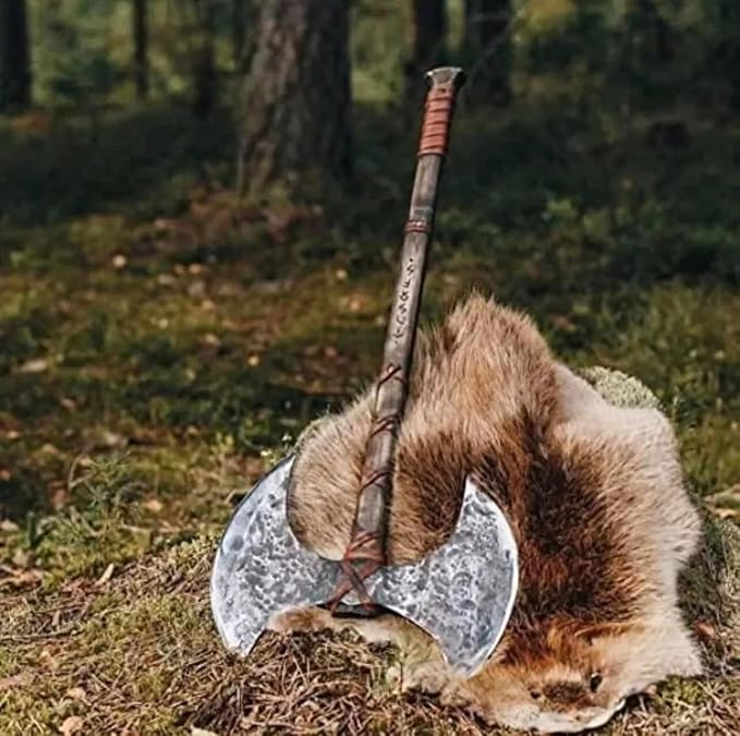Handmade Viking Hatchet Norse Axe- 40 Long Two-Handed Berserker Hatchet Forged Axe - Bearded Axe - with Sheath (FM-08)