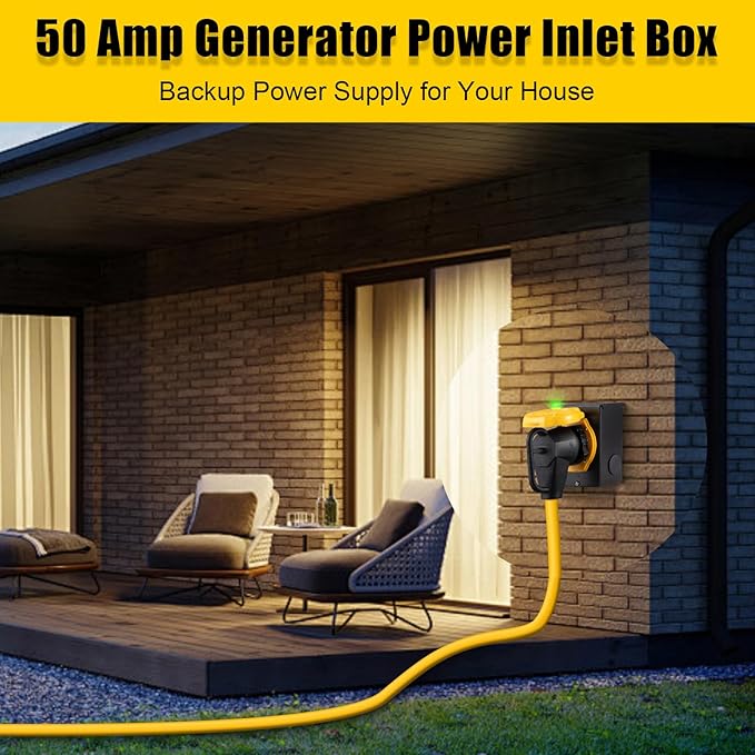 50 Amp Generator Power Inlet Box NEMA SS2-50P Power Inlet Box for 3 Prong Generator Cord 125/250 Volt Up to 12500 Watts Weatherproof Generator Inlet Box with Light Indicator ETL Listed