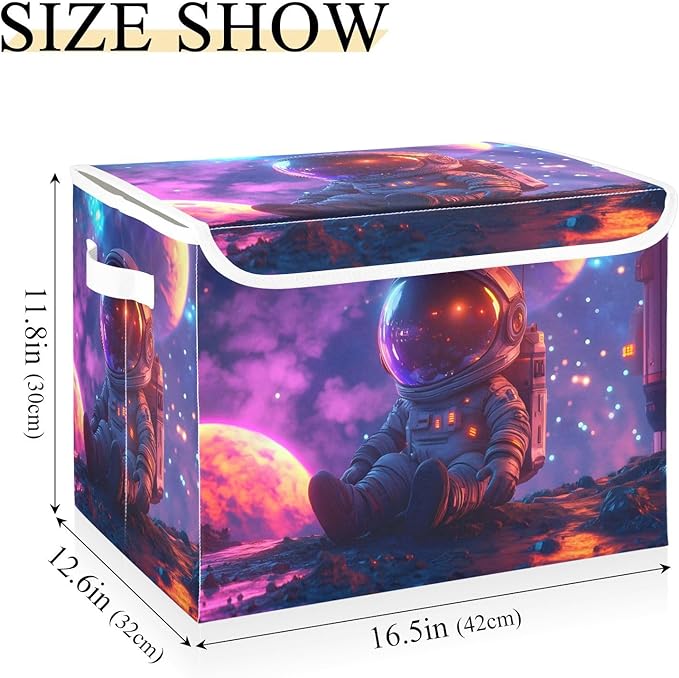 AIXIWAWA Lidded Storage Cube (Cute Astronaut) Fabric Foldable Closet Bins with Flip Lid and Handles Organizer Basket Container 16.5 x 12.6 x 11.8 IN