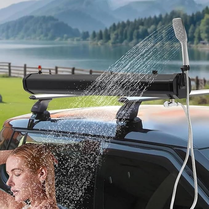 4.8/5.3/7.9 Gallon Portable Pressurized Water Tank for Camping - Roof Rack Mount Road Shower System with Shower Head Roof Rack Shower for Trucks Off Road Vehicles RV SUV Water Storage 18L/4.8Gallon
