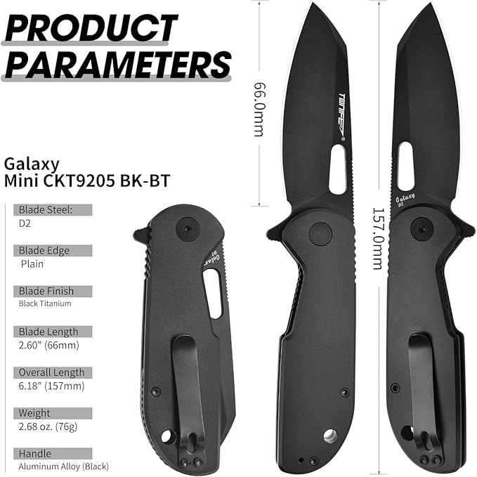 TONIFE Galaxy Mini Folding Knife with D2 Steel Blade and Aluminum Handle EDC Pocket Tool for Camping Hiking and Survival (Black Titanium)