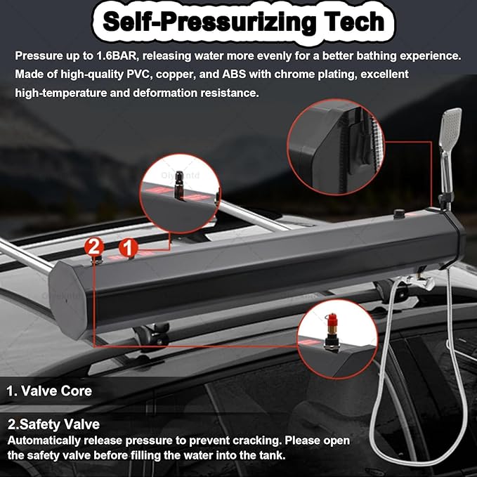 Pressurized Water Tank for Camping Shower Lightweight Portable Outdoor Roof Rack Water Tank with Water Hose Shower Head for Hiking Car wash Pet Cleaning Beach Vacations30L/7.93gal