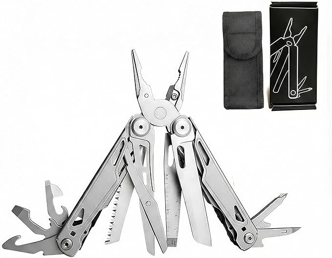 Multitool 28-in-1 Stainless Steel Multi-Tool with Pocket Knife Self-locking Pliers Bottle Opener Professional Multi Tool for Outdoor Survival Camping Hiking Hunting - Silver