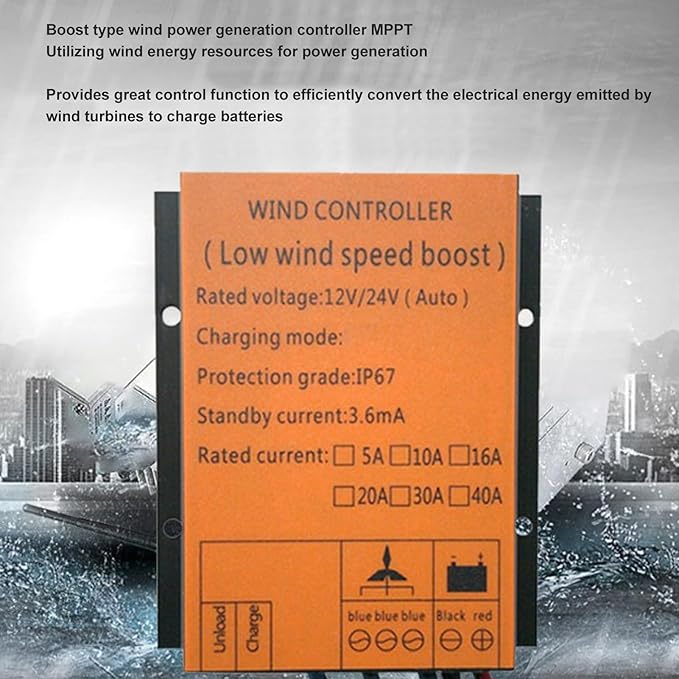 MPPT Wind Turbine Controller 12V/24V 40A Universal Wind Turbine Generator Controller 300W-1000W Boost Voltage Wind Power Regulator with Multi Protections